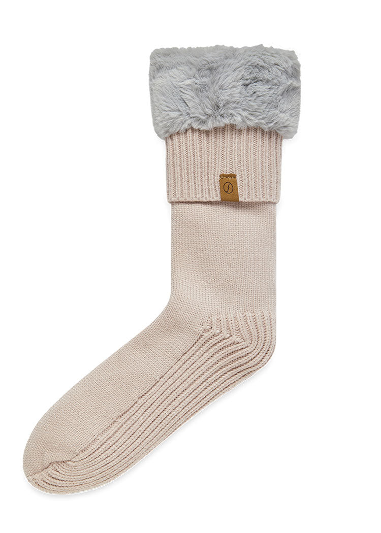 זוג גרבי בית עבות בשילוב פרווה פנימית ורוד/אפור Femina