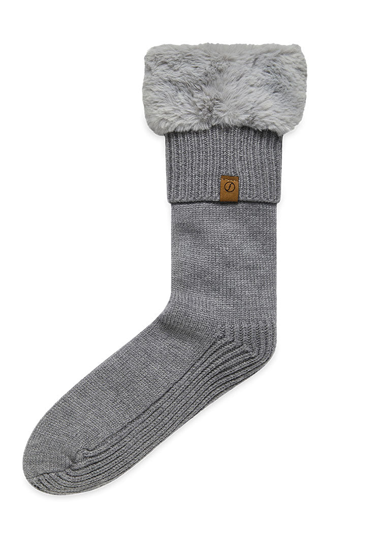 זוג גרבי בית עבות בשילוב פרווה פנימית אפור/אפור Femina