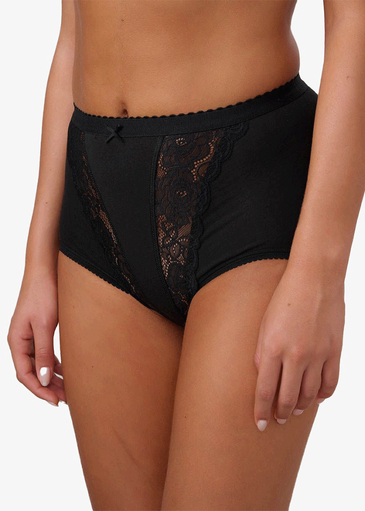 תחתוני כותנה נשים מקסי שחור משולב תחרה פמינה Femina