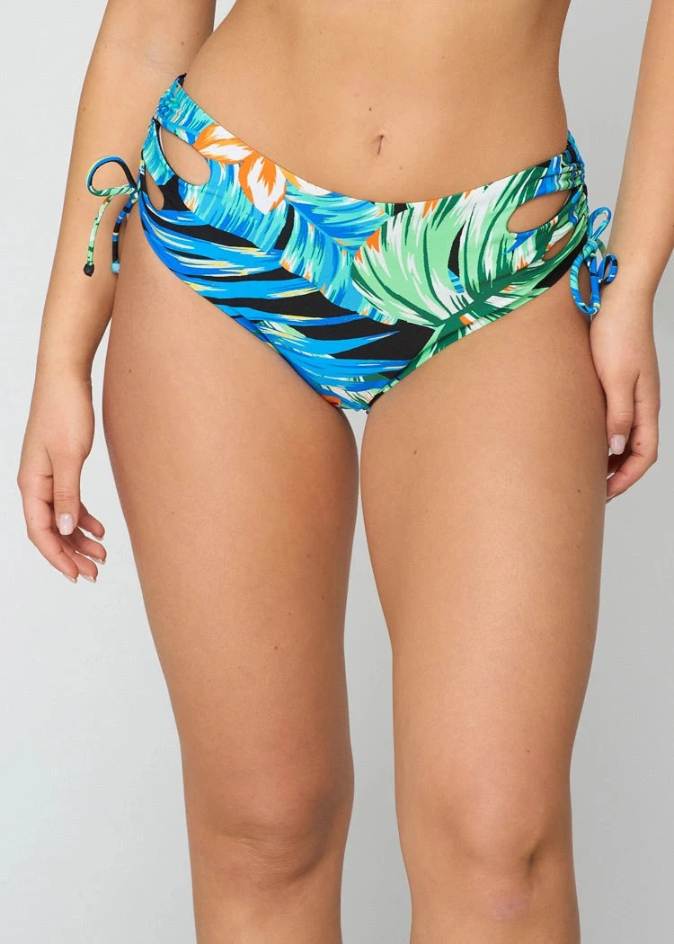 תחתון ביקיני גזרה גבוהה עם קשירות צד הדפס טרופי - לויטקס Levitex