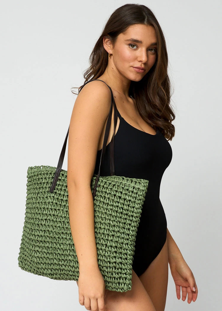 תיק אריגת קש עם רוכסן ירוק - לויטקס Levitex