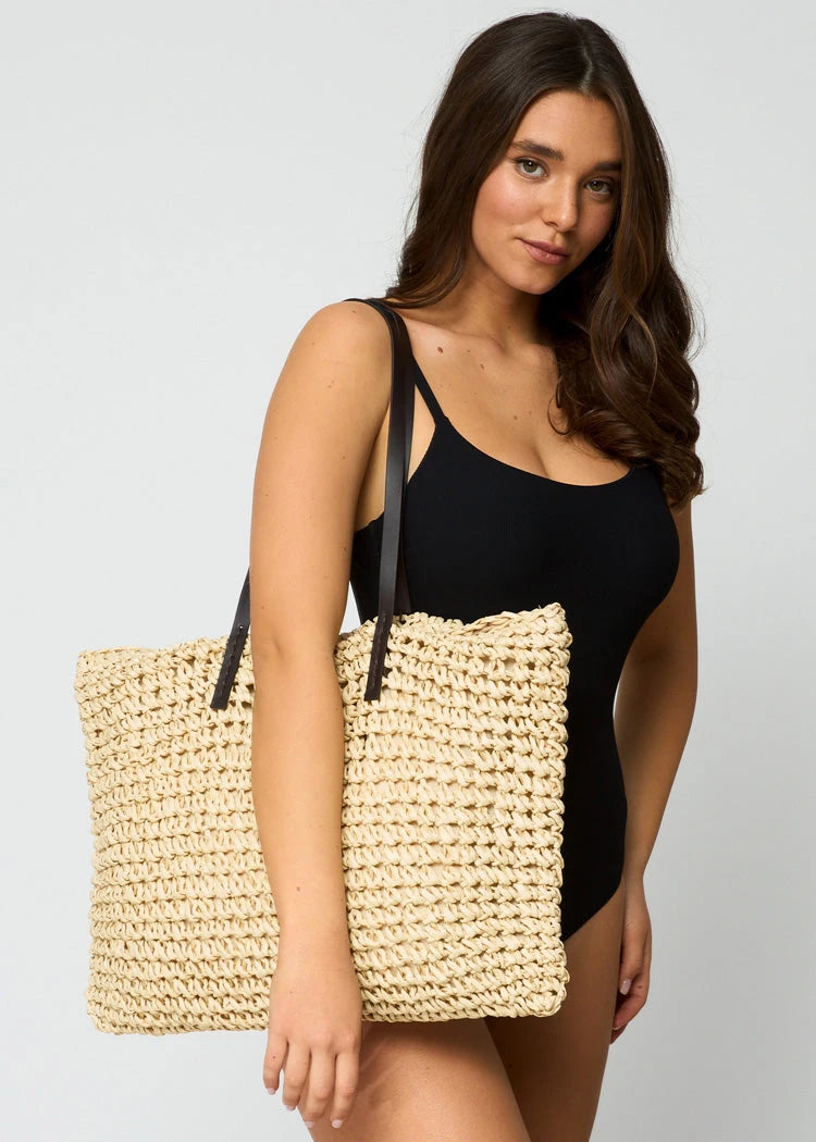 תיק אריגת קש עם רוכסן בז' - לויטקס Levitex