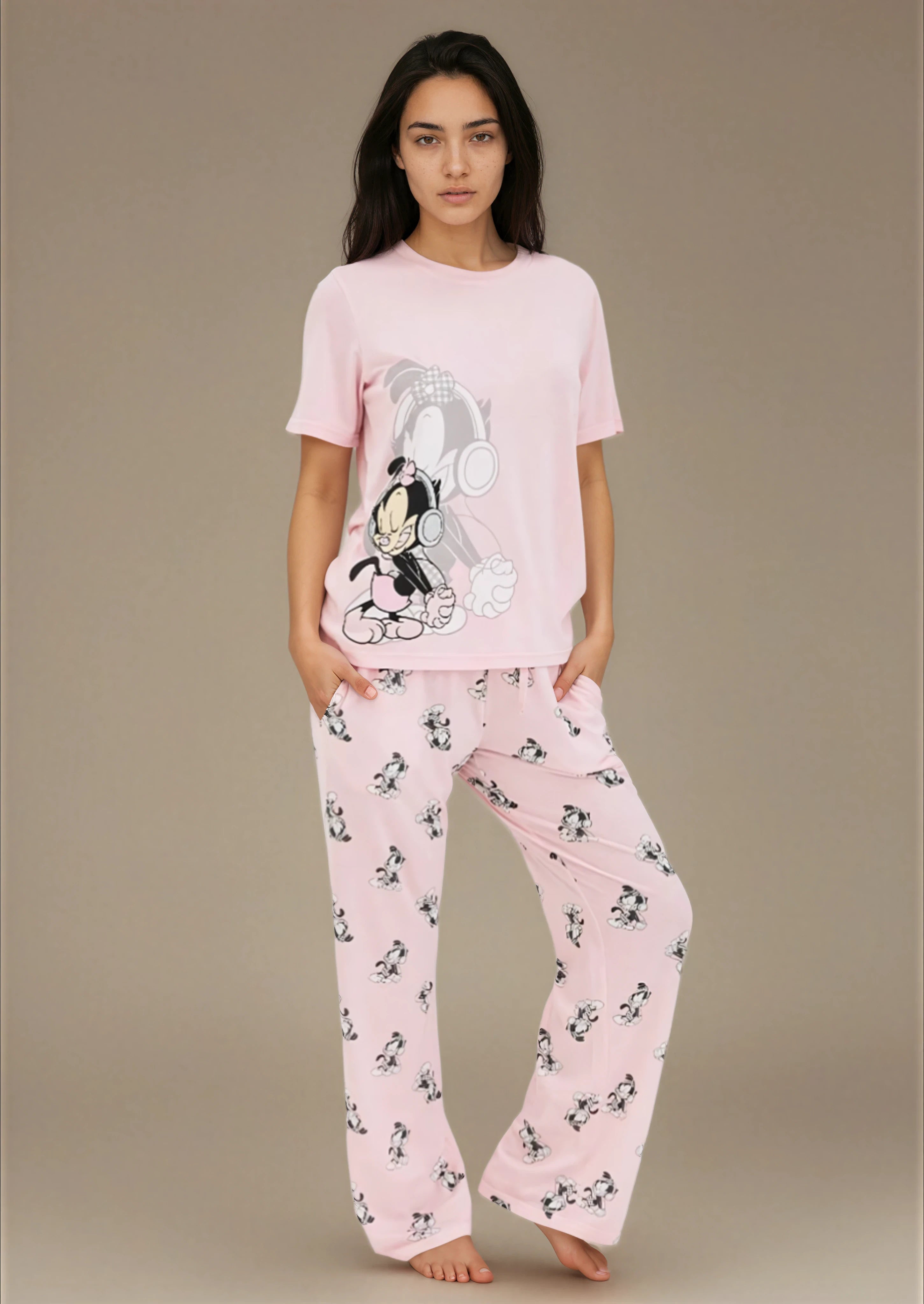 סט פיג'מה בשילוב ויסקוזה ורוד בהיר אינטימה