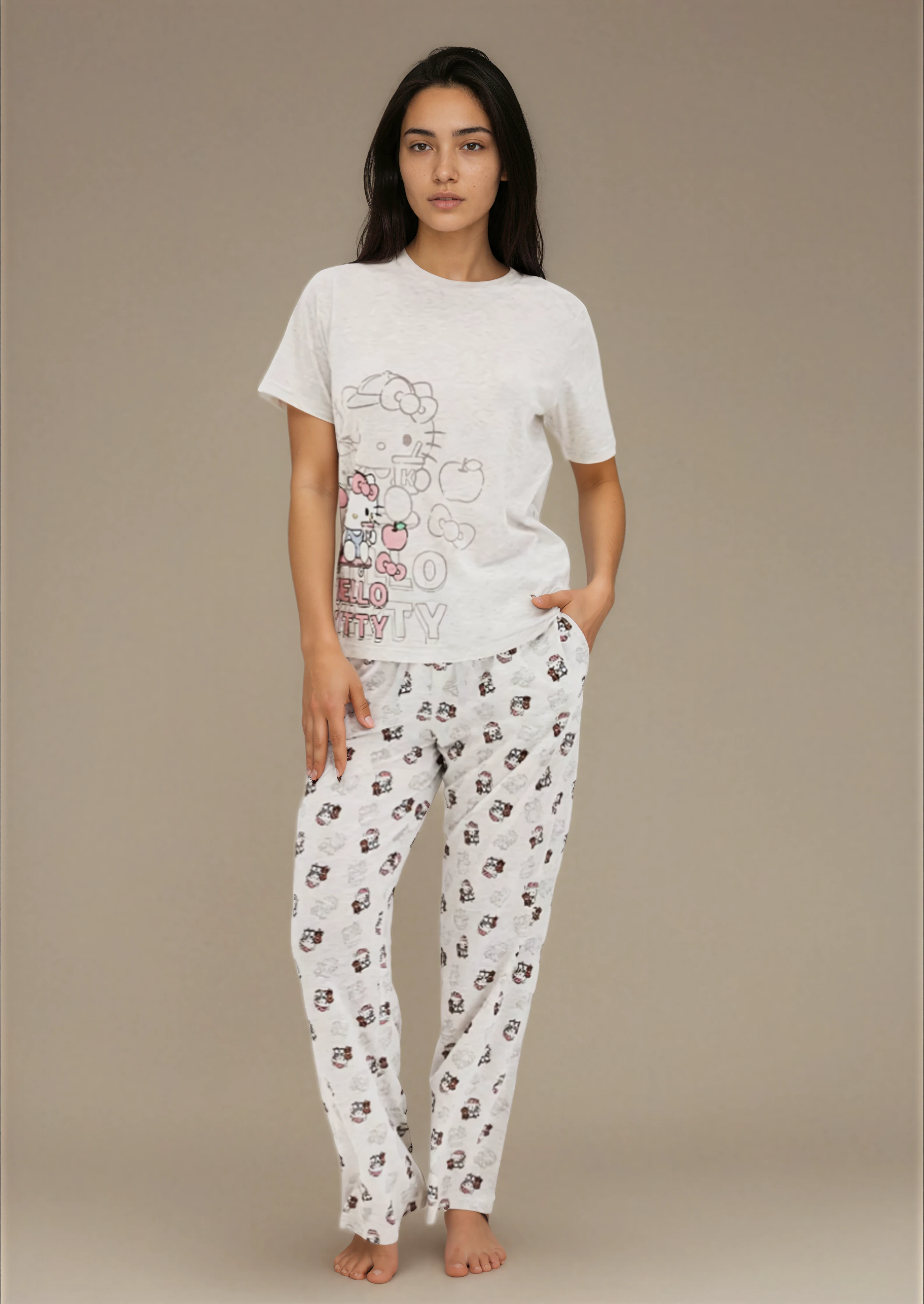 סט פיג'מה בשילוב ויסקוזה אפור בהיר אינטימה