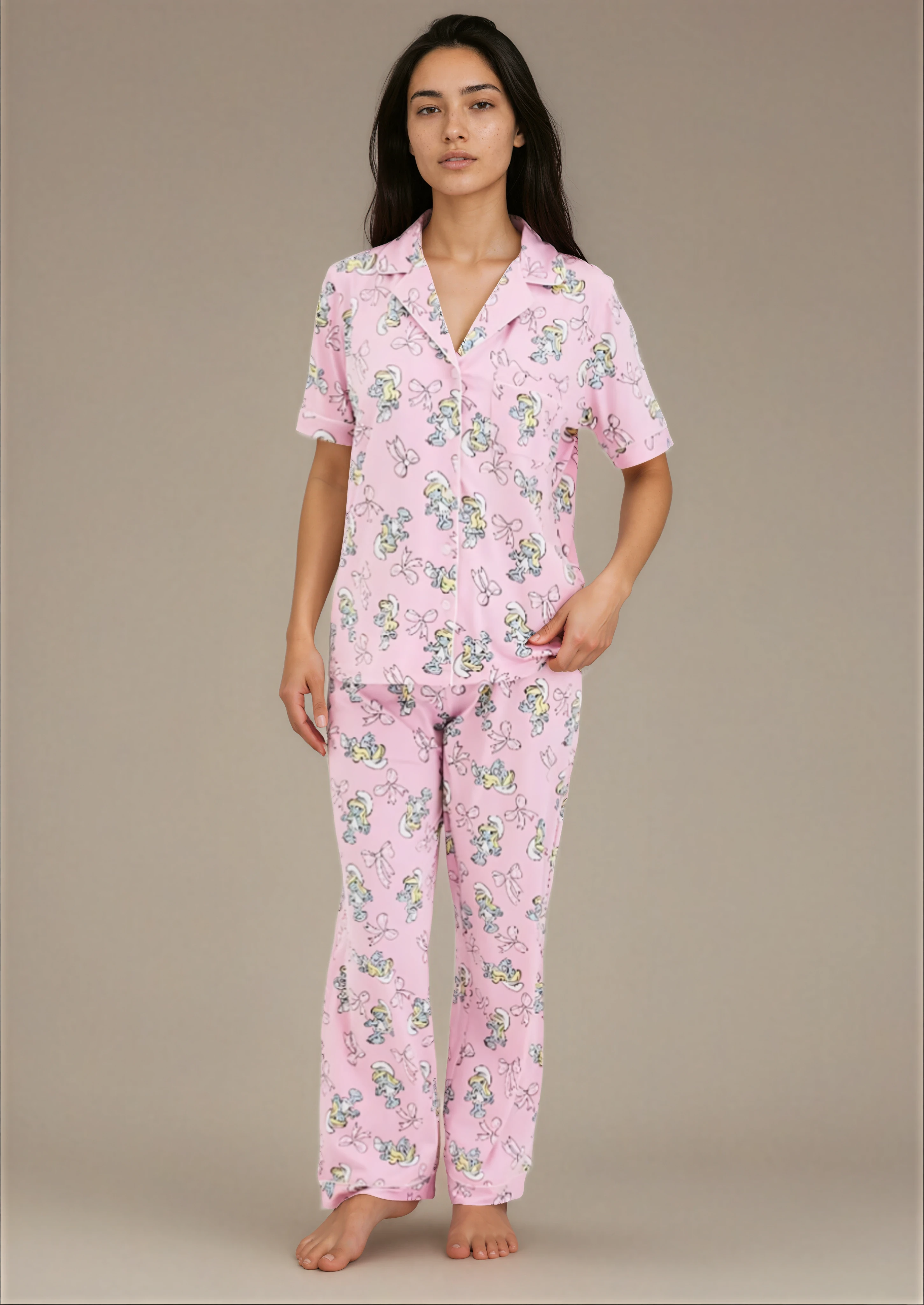 סט פיג'מה יאמי כפתורים ורוד