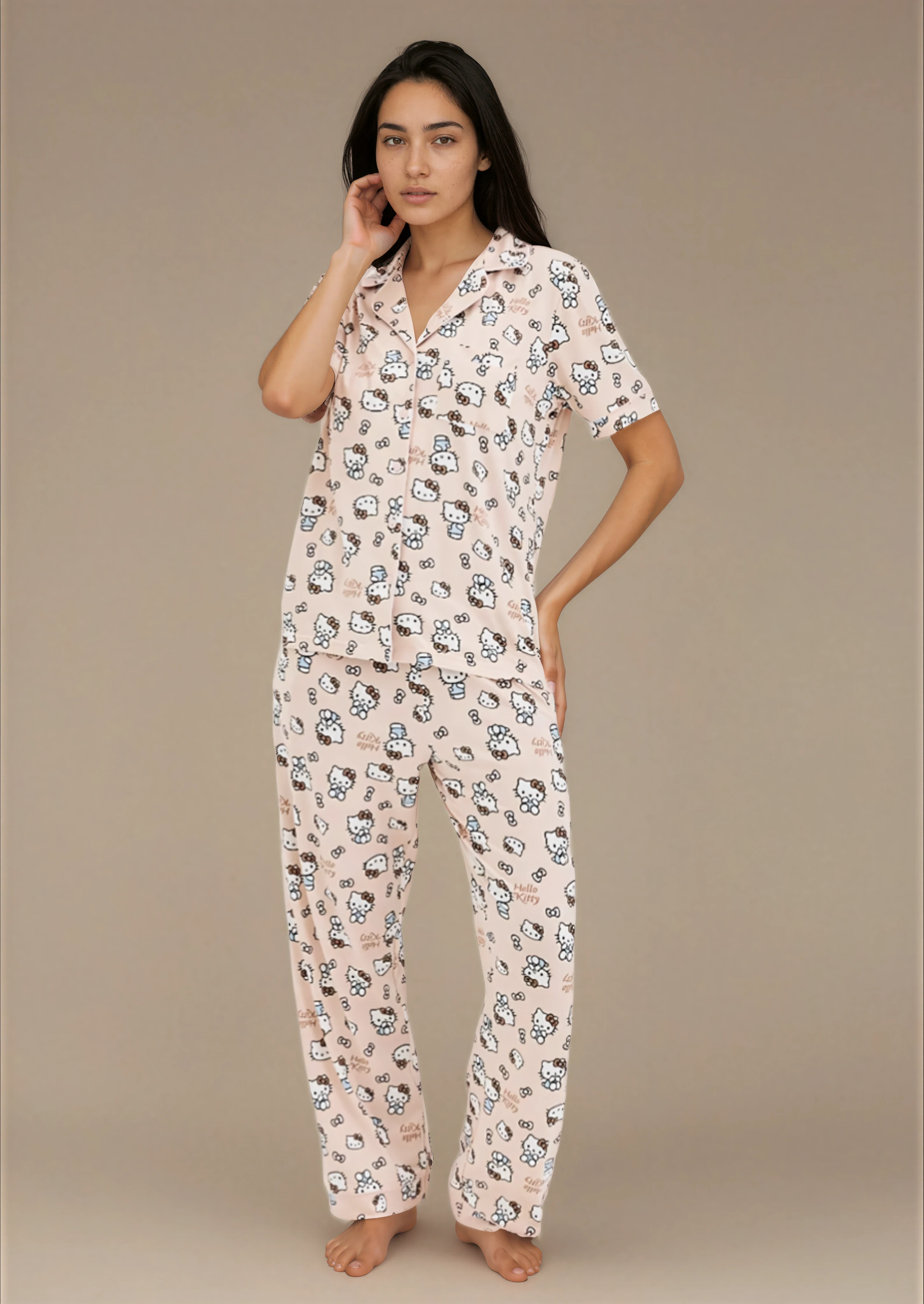 סט פיג'מה יאמי כפתורים קפוצ'ינו אינטימה