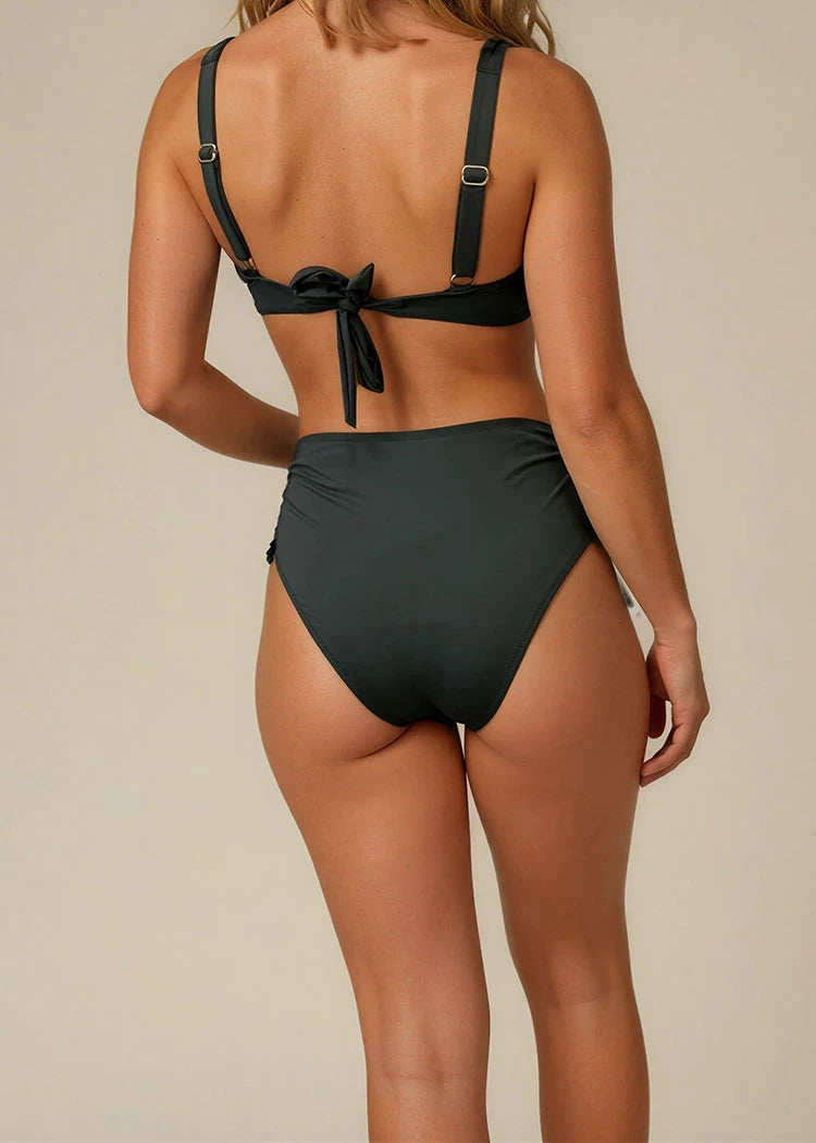 תחתון בגד ים גבוה שרוכים ירוק Levitex