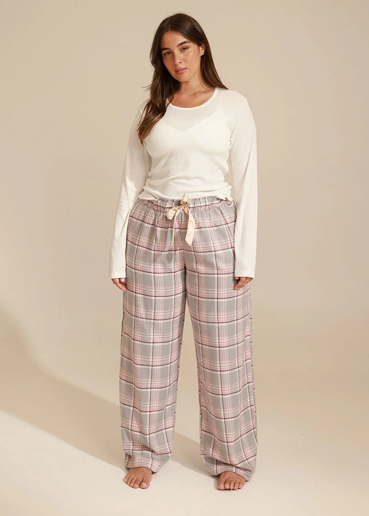 סט פלאנל מכנס ארוך וחולצת טי פוינטל PINK Femina