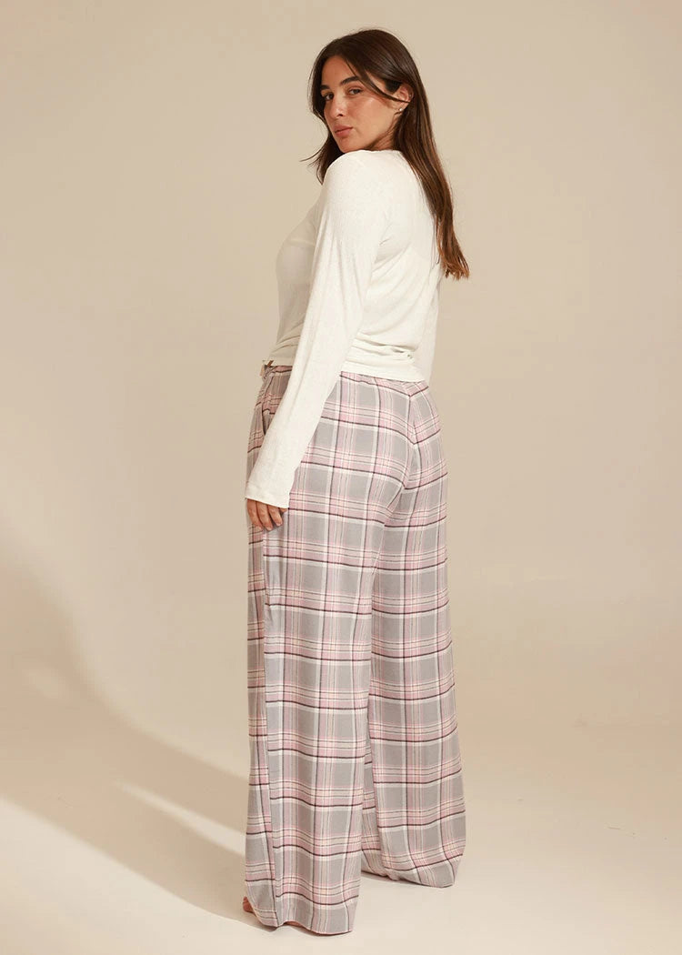 סט פלאנל מכנס ארוך וחולצת טי פוינטל PINK Femina