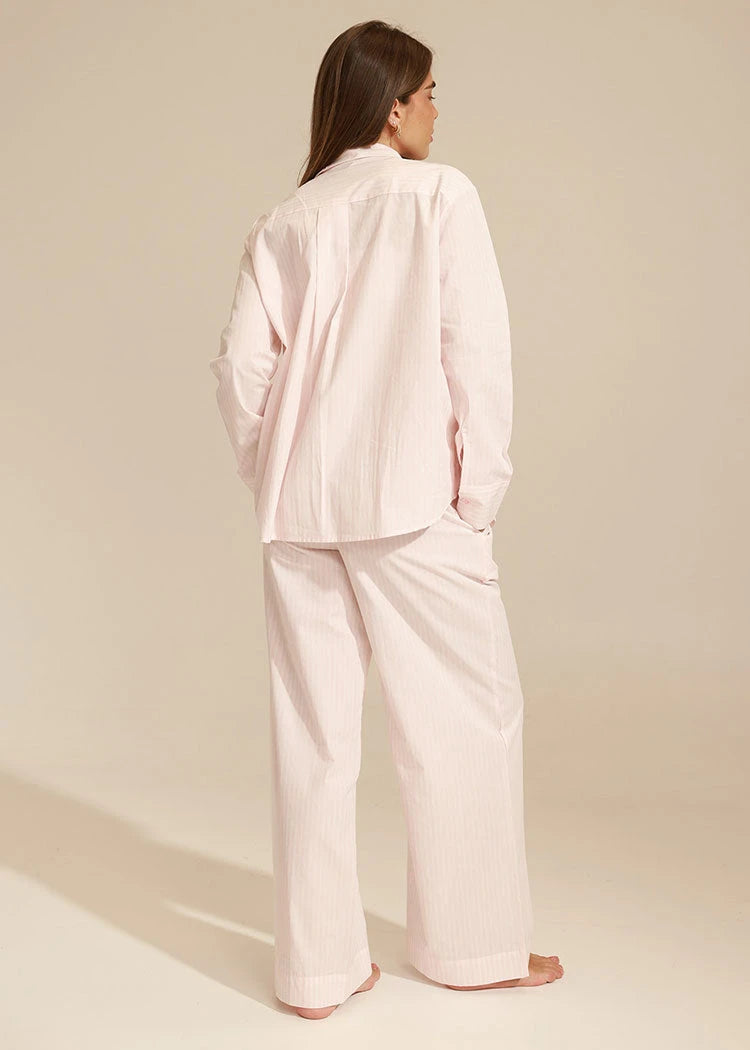 סט אריג פסים וורוד ולבן צווארון גברי PINK STRIPES Femina