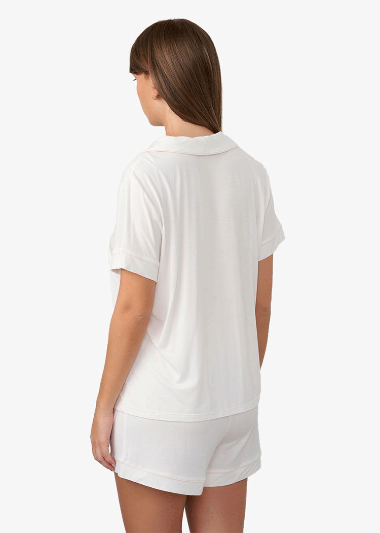 סט פיג'מה ויסקוזה מכנסון וחולצה מכופתרת שמנת Femina