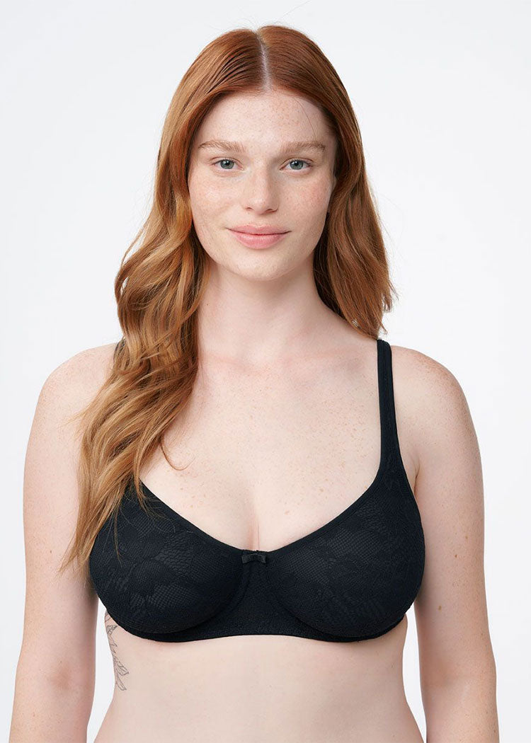 חזייה ללא ריפוד עם ברזלים מבד תחרה אלסטית במיוחד שחור Femina