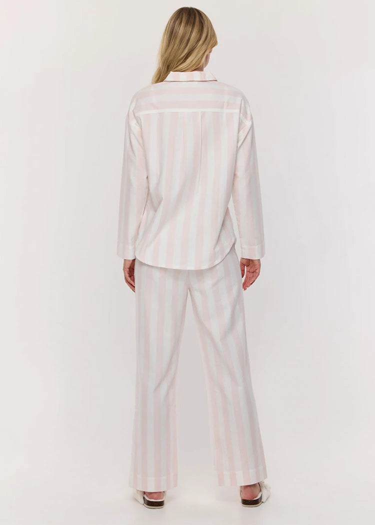 סט פיג’מה נשים כותנה מכופתרת פסים ורוד אינטימה