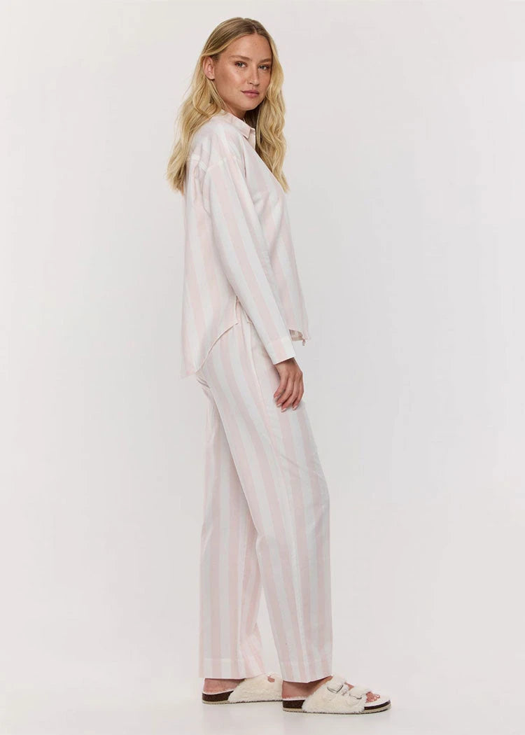 סט פיג’מה נשים כותנה מכופתרת פסים ורוד אינטימה