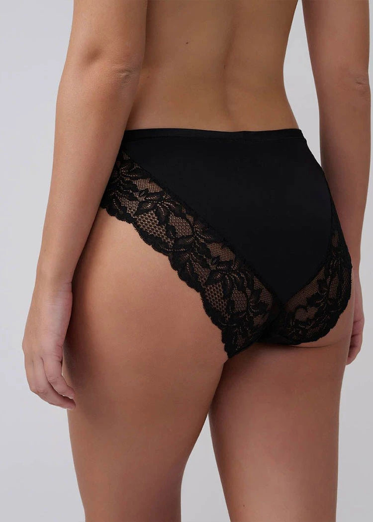 תחתון ביקיני מיקרו היי לג משולב תחרה שחור פמינה Femina