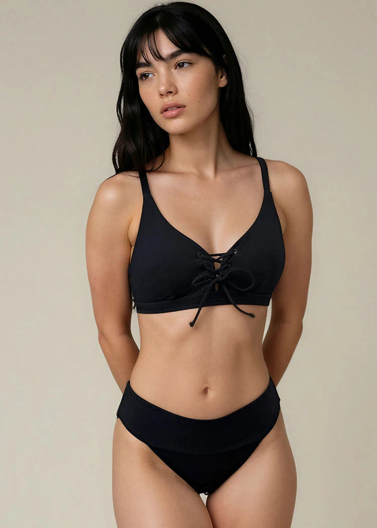 טופ ביקיני שרוכים קשירה שחור Levitex