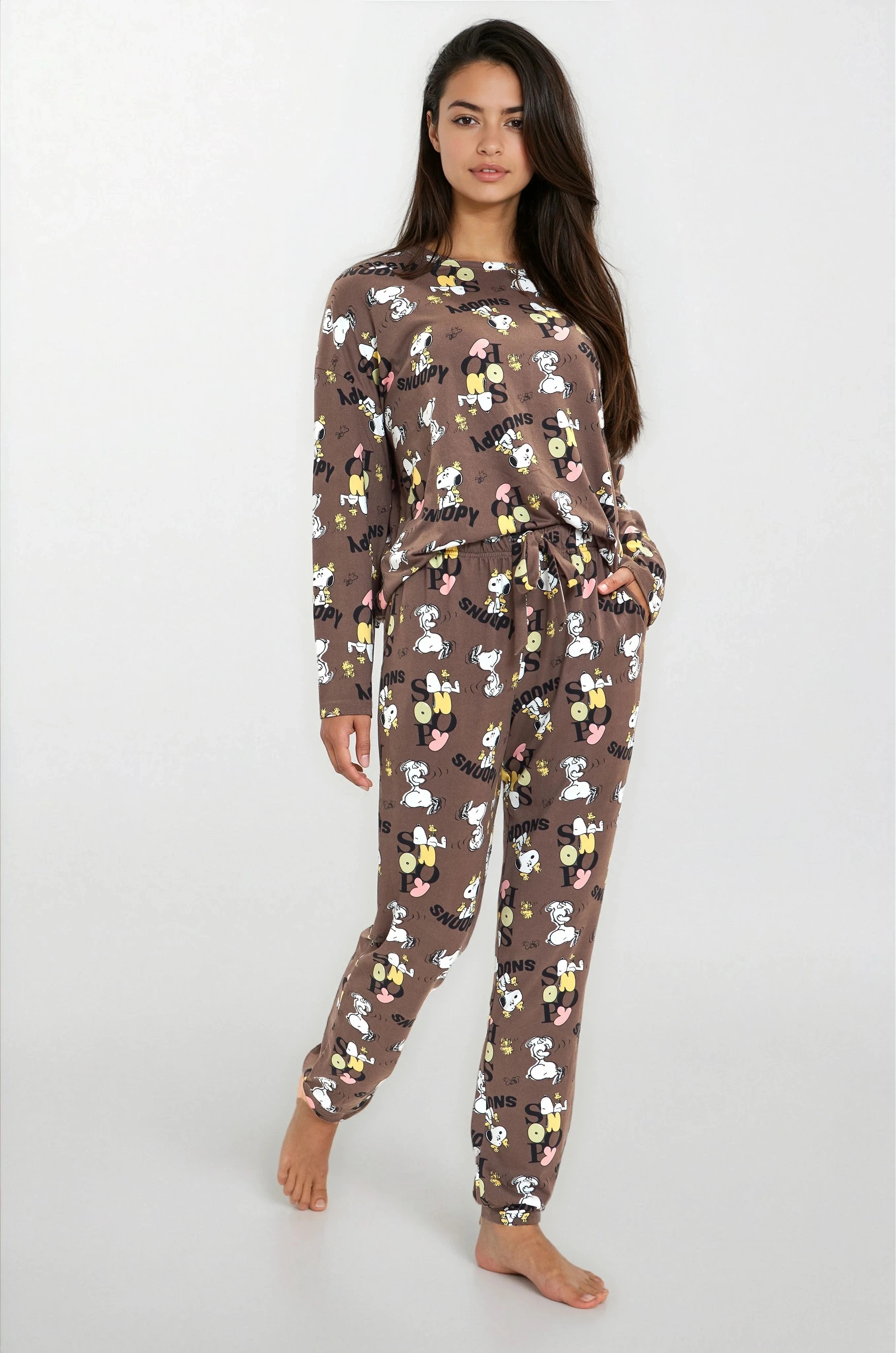 פיג'מה נשים יאמי ניקי SNOOPY חום אופק חול ים