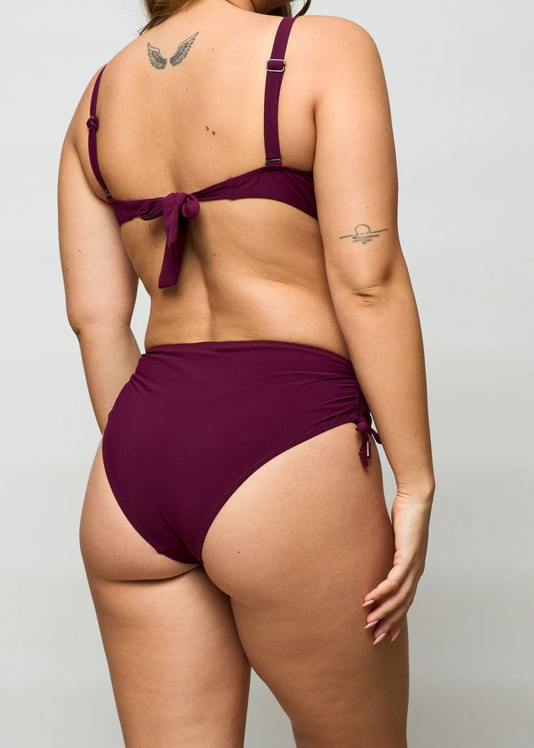 תחתון בגד ים גבוה שרוכים בורדו - לויטקס Levitex