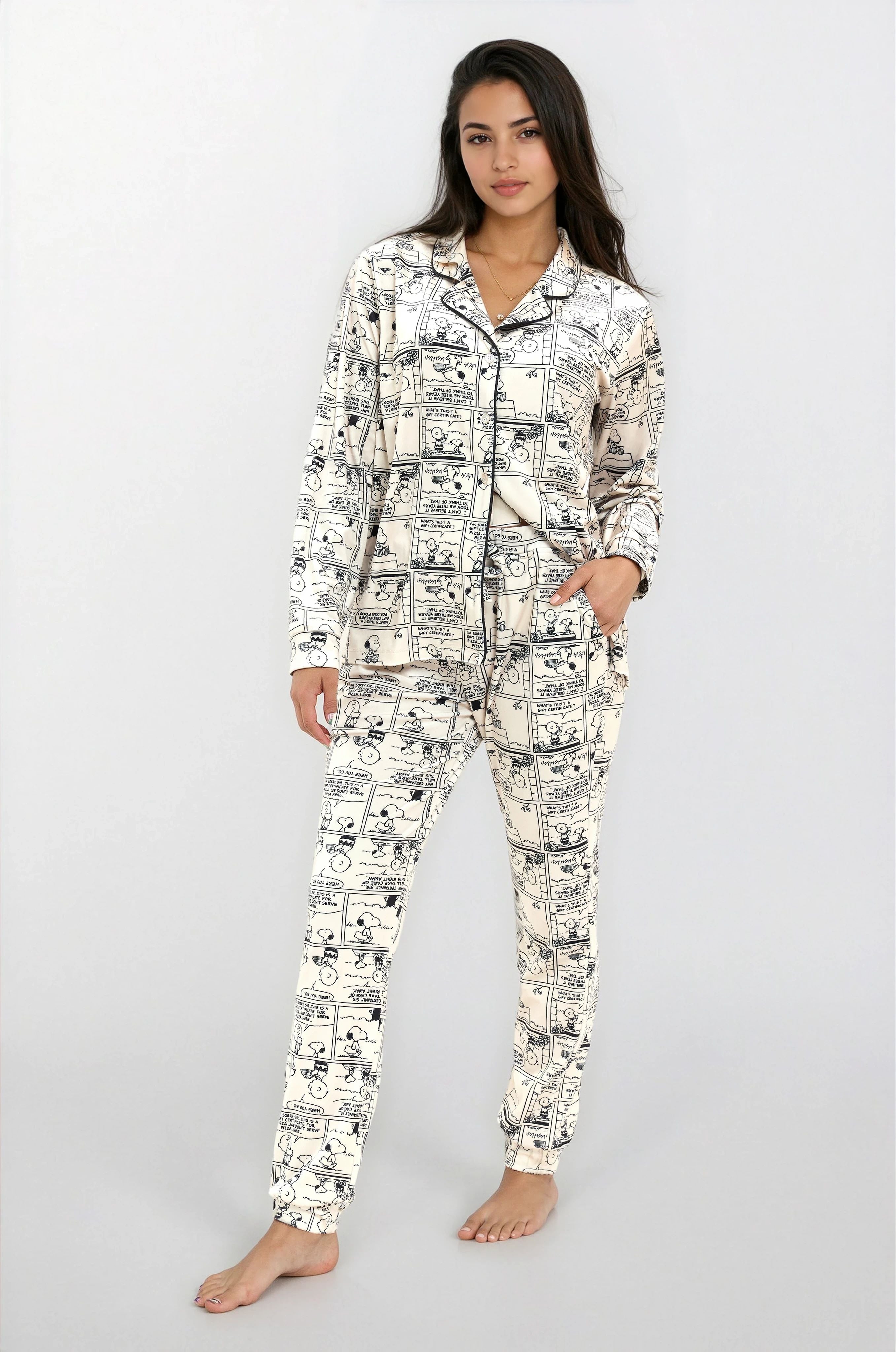 פיג'מה נשים סופטי כפתורים SNOOPY שמנת אופק חול ים