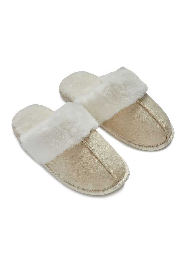 נעל בית מבד דמוי זמש בשילוב פרווה אבן Femina