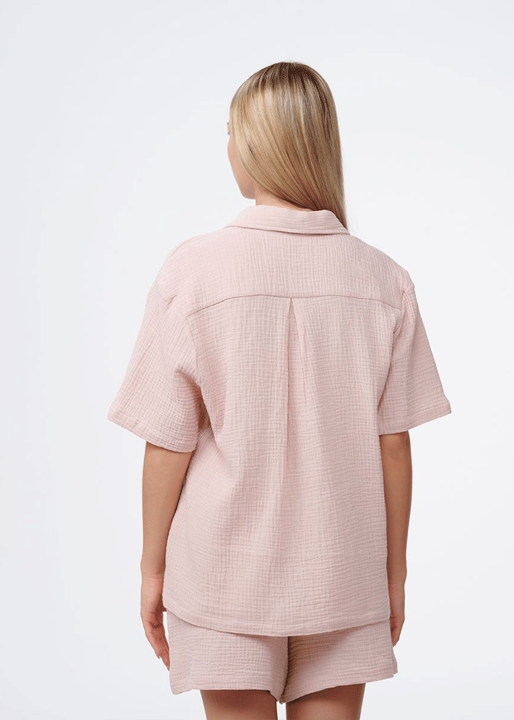 סט פיגמה טטרה 2 חלקים חולצה מכופתרת ומכנסון ורוד Femina