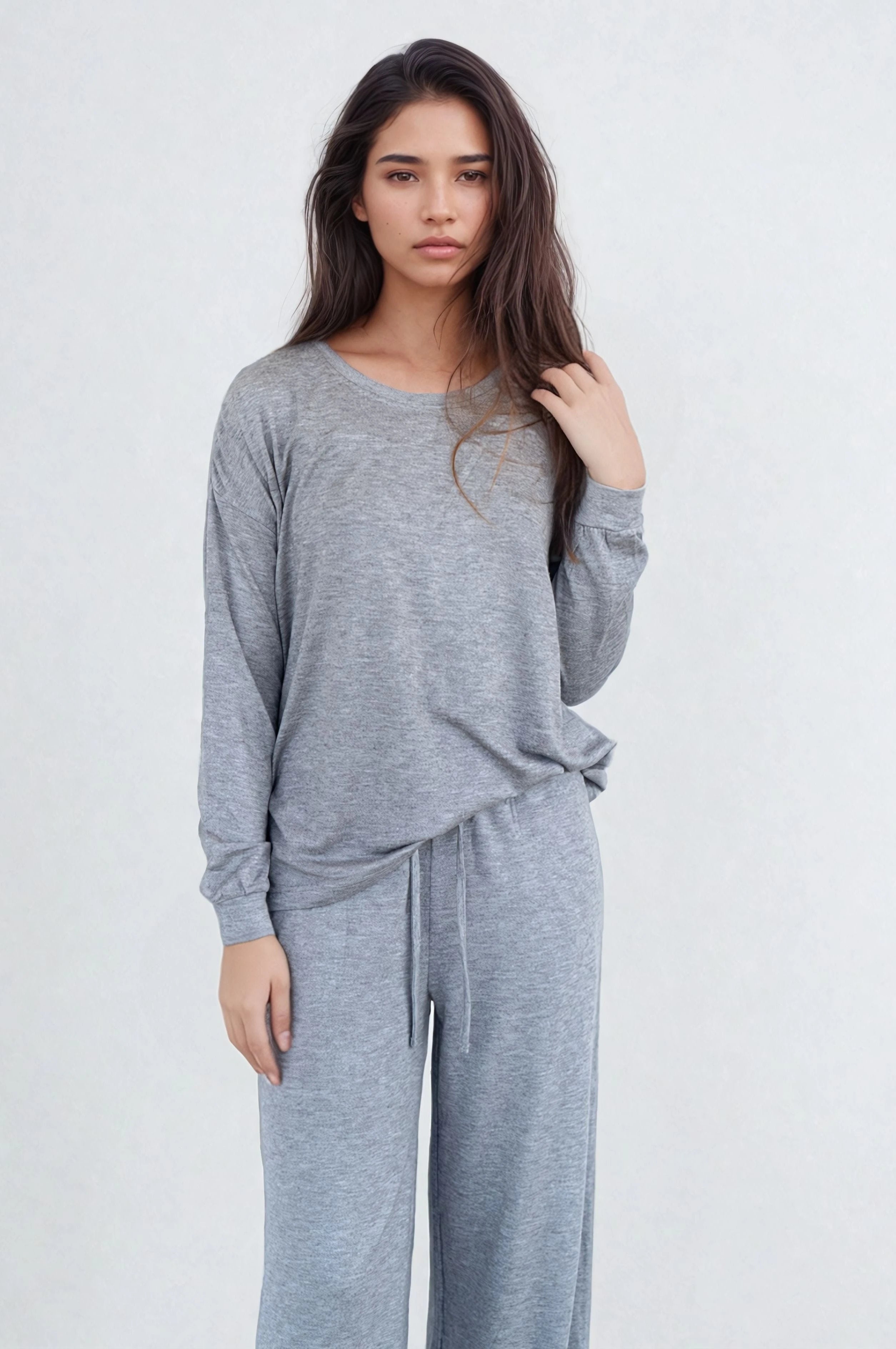 חולצה שרוול ארוך צווארון ניקי אפור - לויטקס Levitex