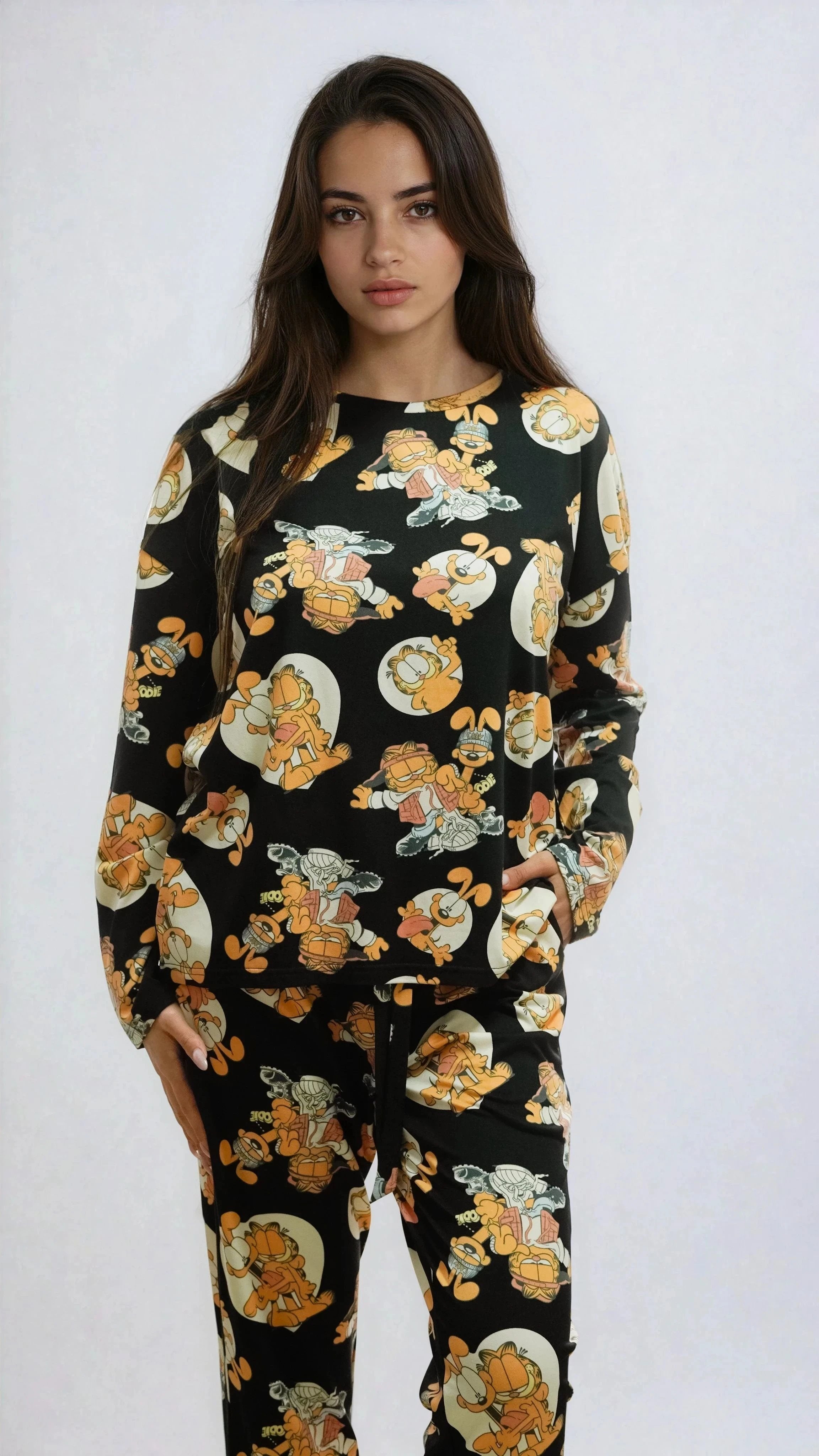 פיג'מה נשים יאמי ניקי GARFIELD שחור אופק חול ים