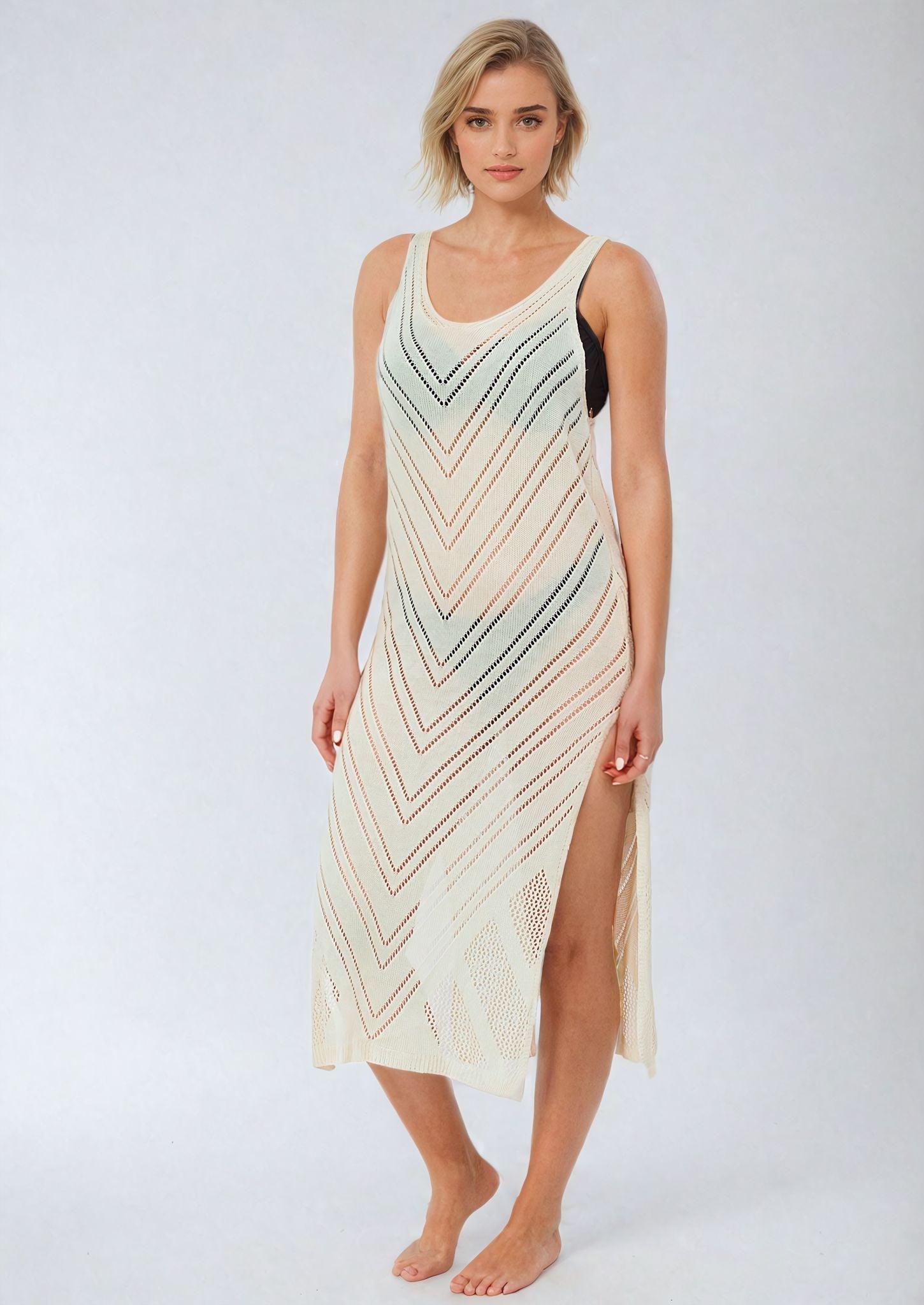 שמלת חוף ארוכה סרוגה שמנת - לויטקס Levitex