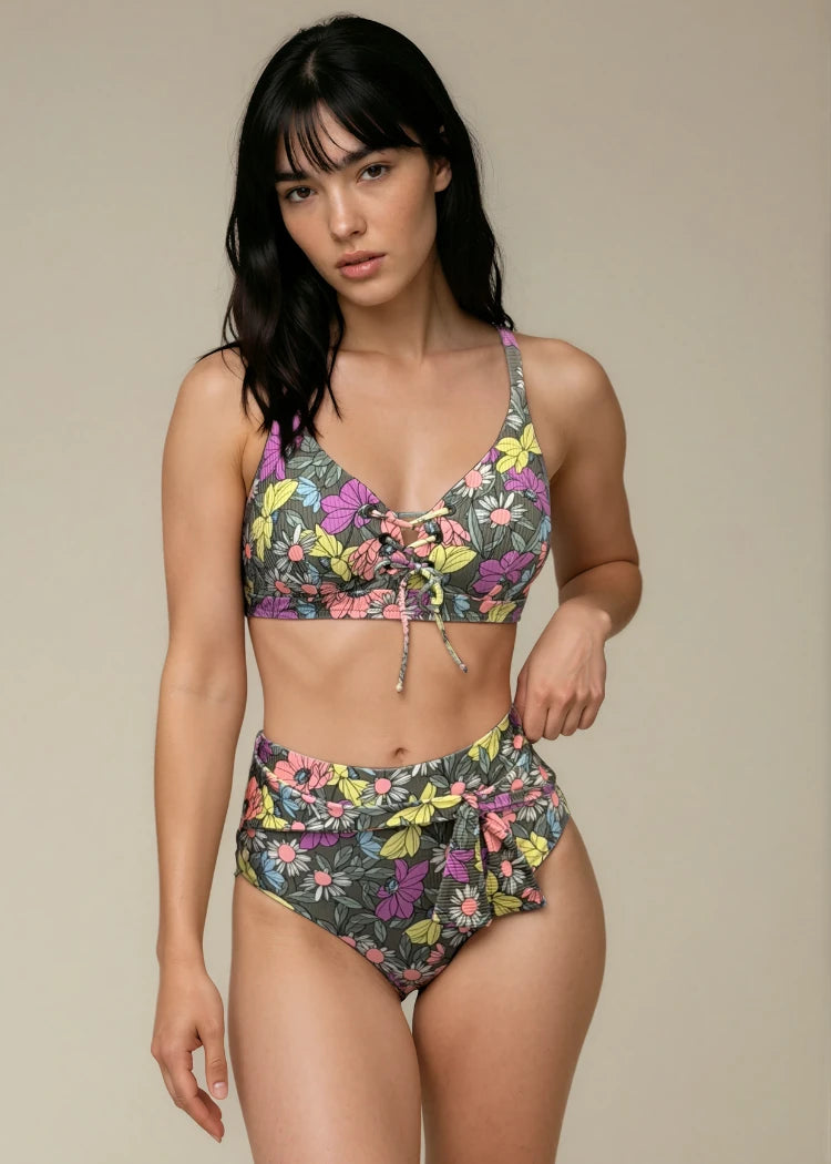 טופ ביקיני שרוכים קשירה פרחוני Levitex