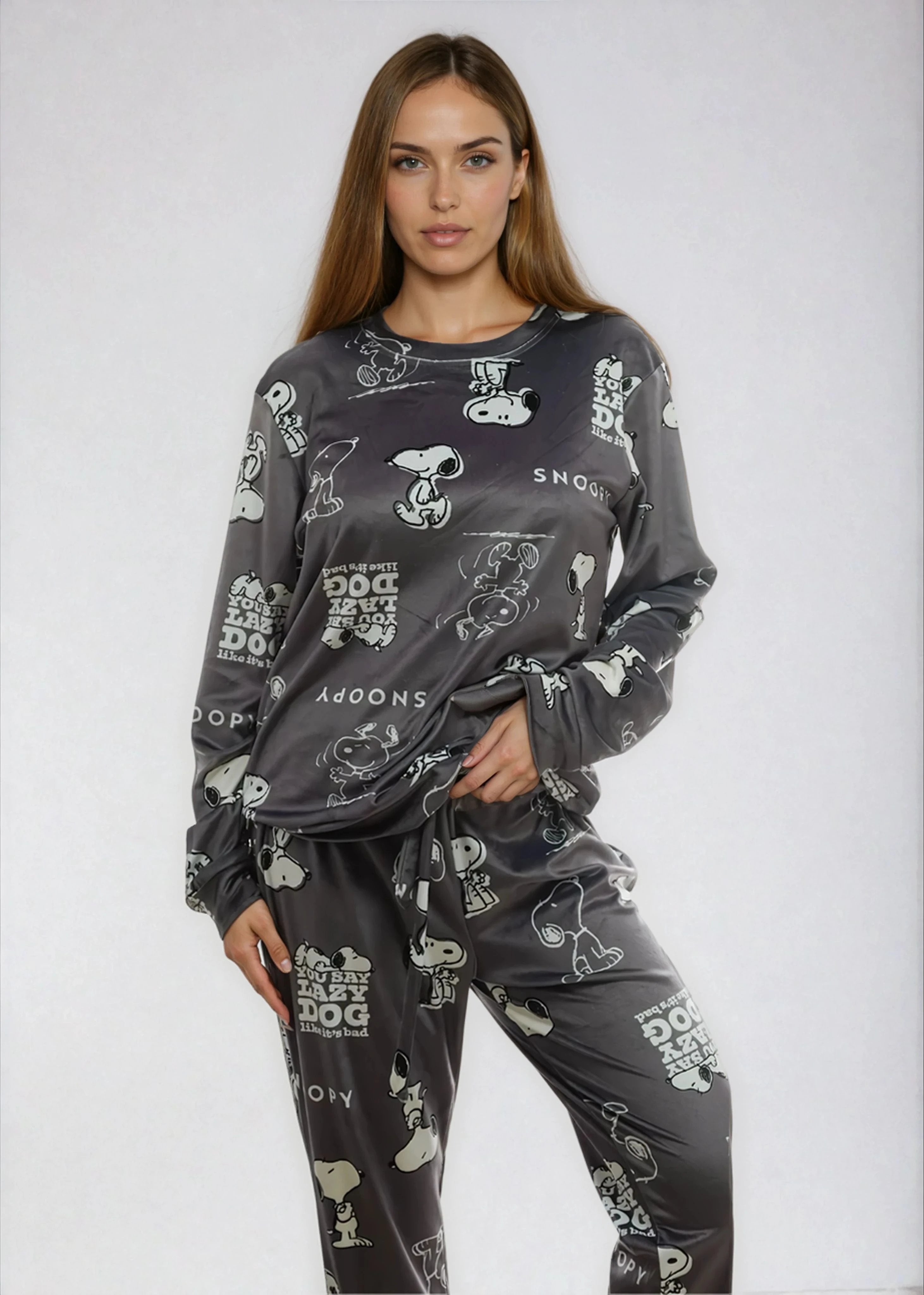 פיג'מה נשים סופטי ניקי SNOOPY סגול אופק חול ים