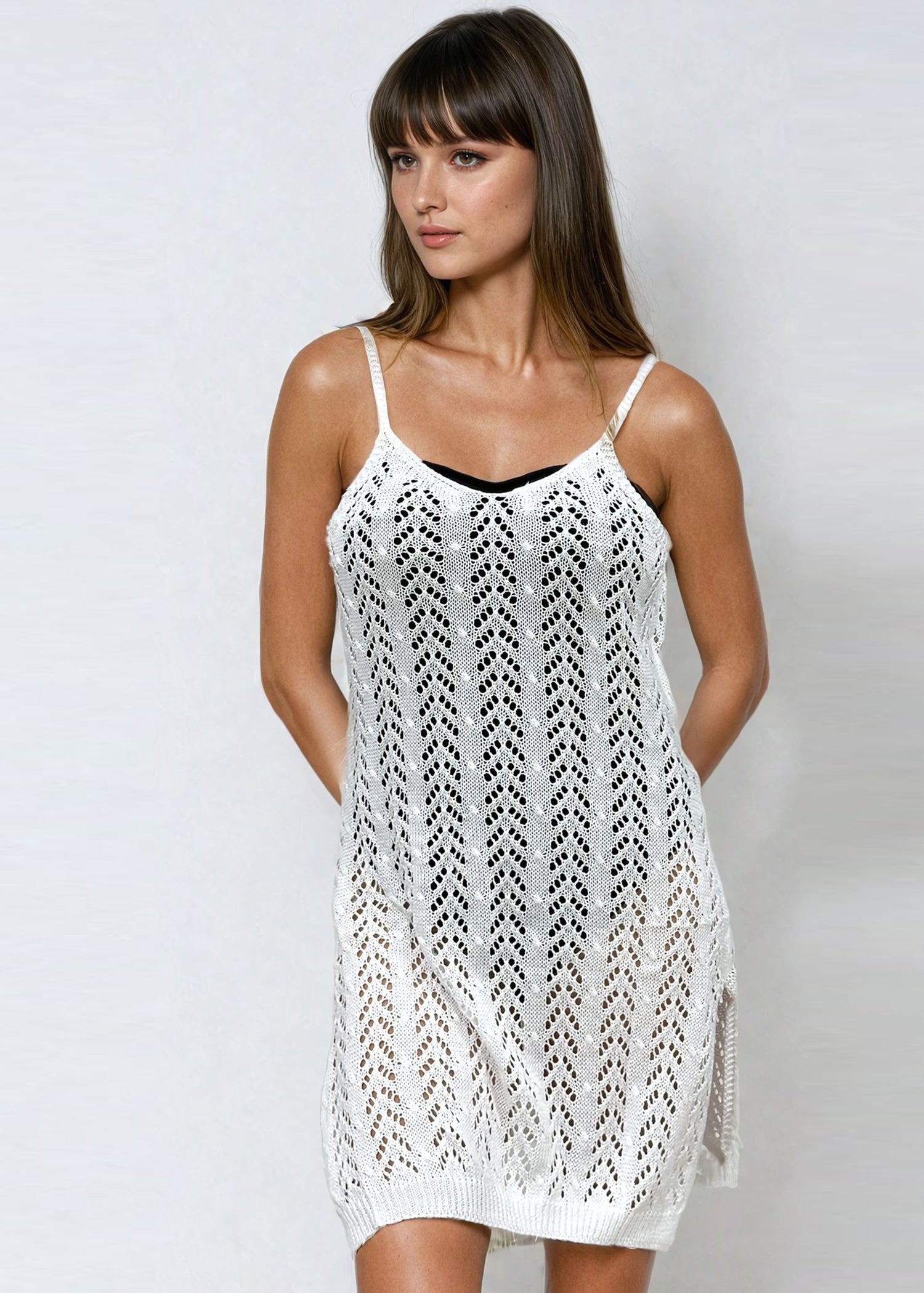 שמלת חוף קצרה סרוגה לבן - לויטקס Levitex