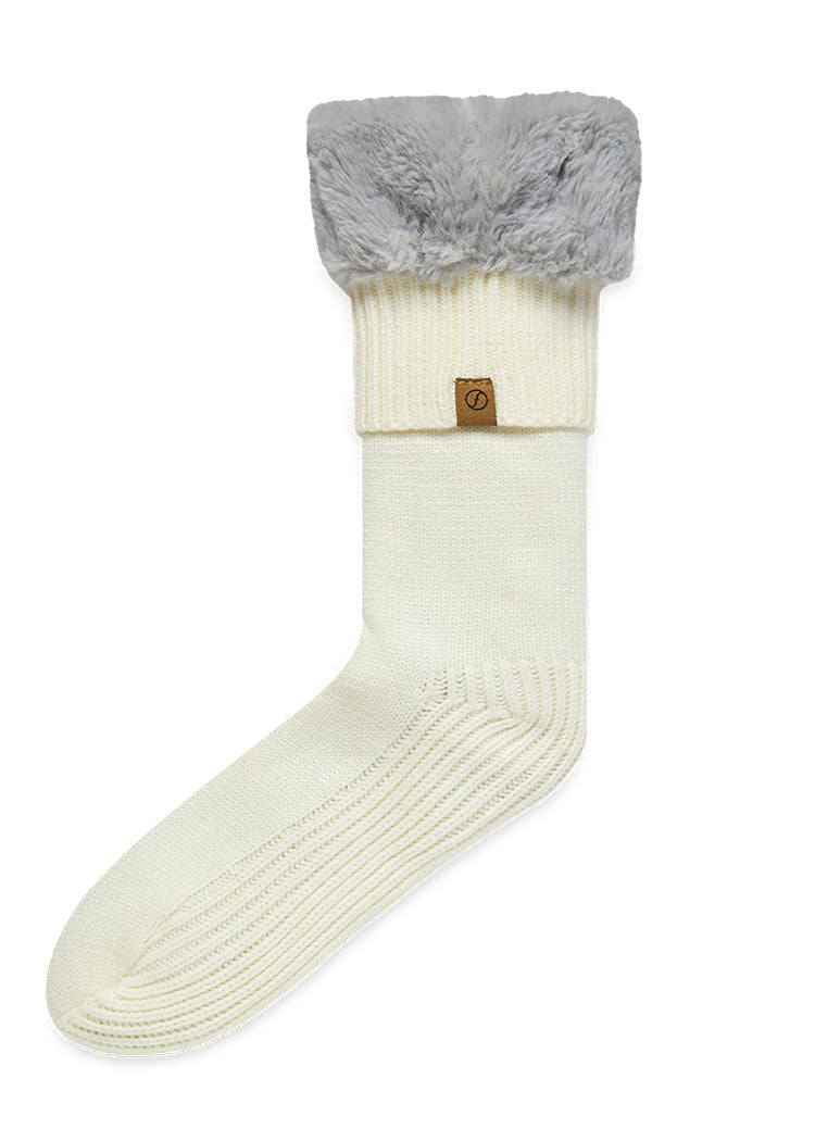 זוג גרבי בית עבות בשילוב פרווה פנימית שמנת/אפור Femina