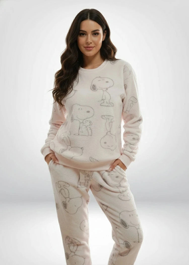 פיג'מה נשים פלנל פליז ניקי SNOOPY ורוד בהיר