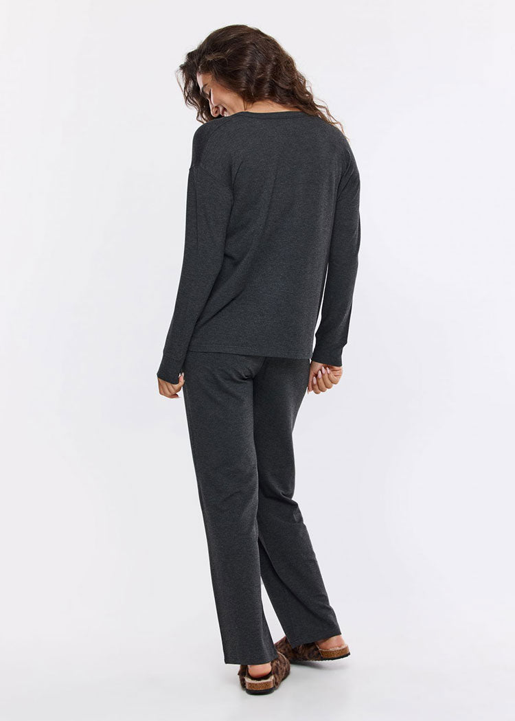 סט פיג’מה נשים הנלי ויסקוזה קרינה אפור כהה אינטימה