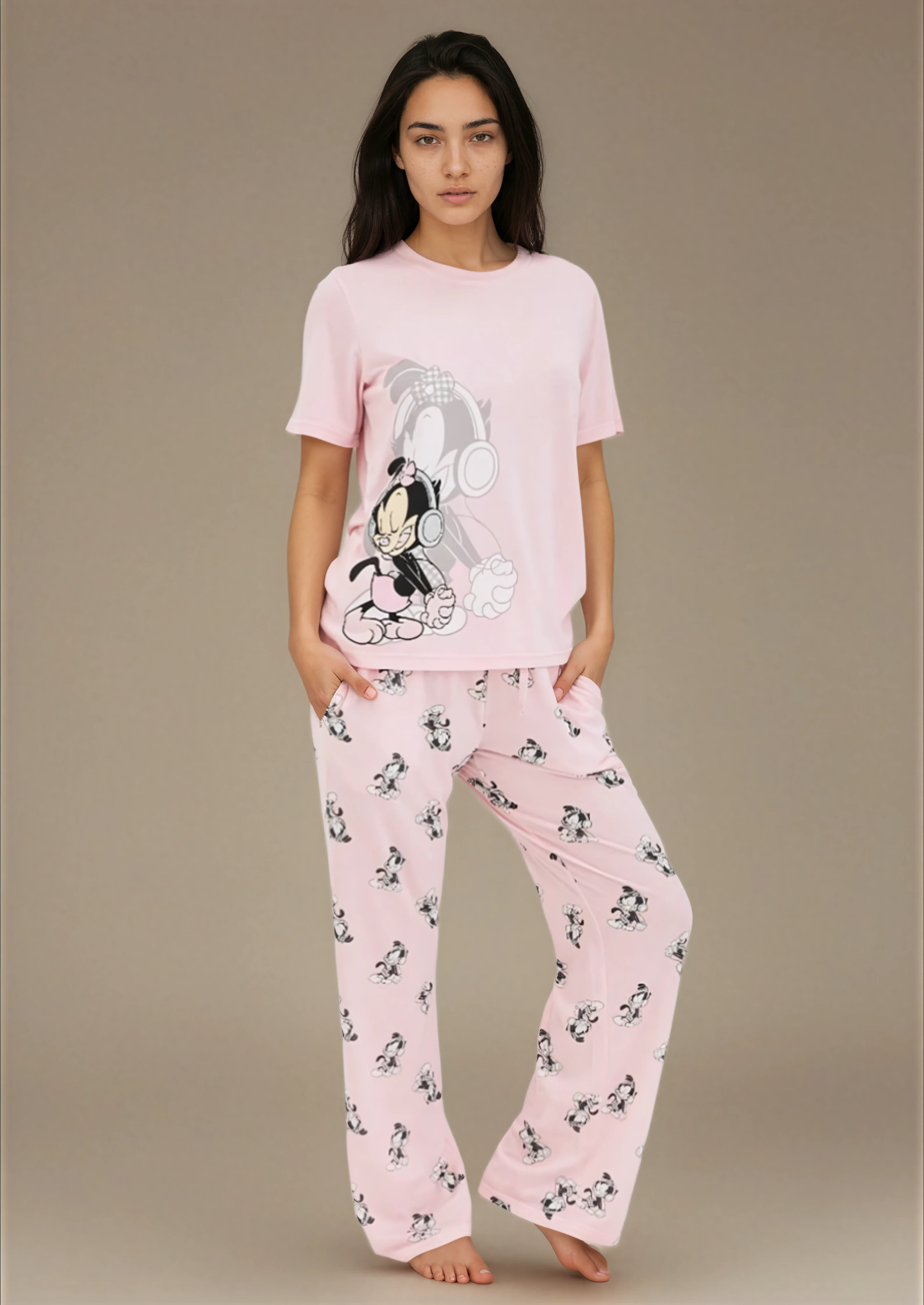 סט פיג'מה בשילוב ויסקוזה ורוד בהיר