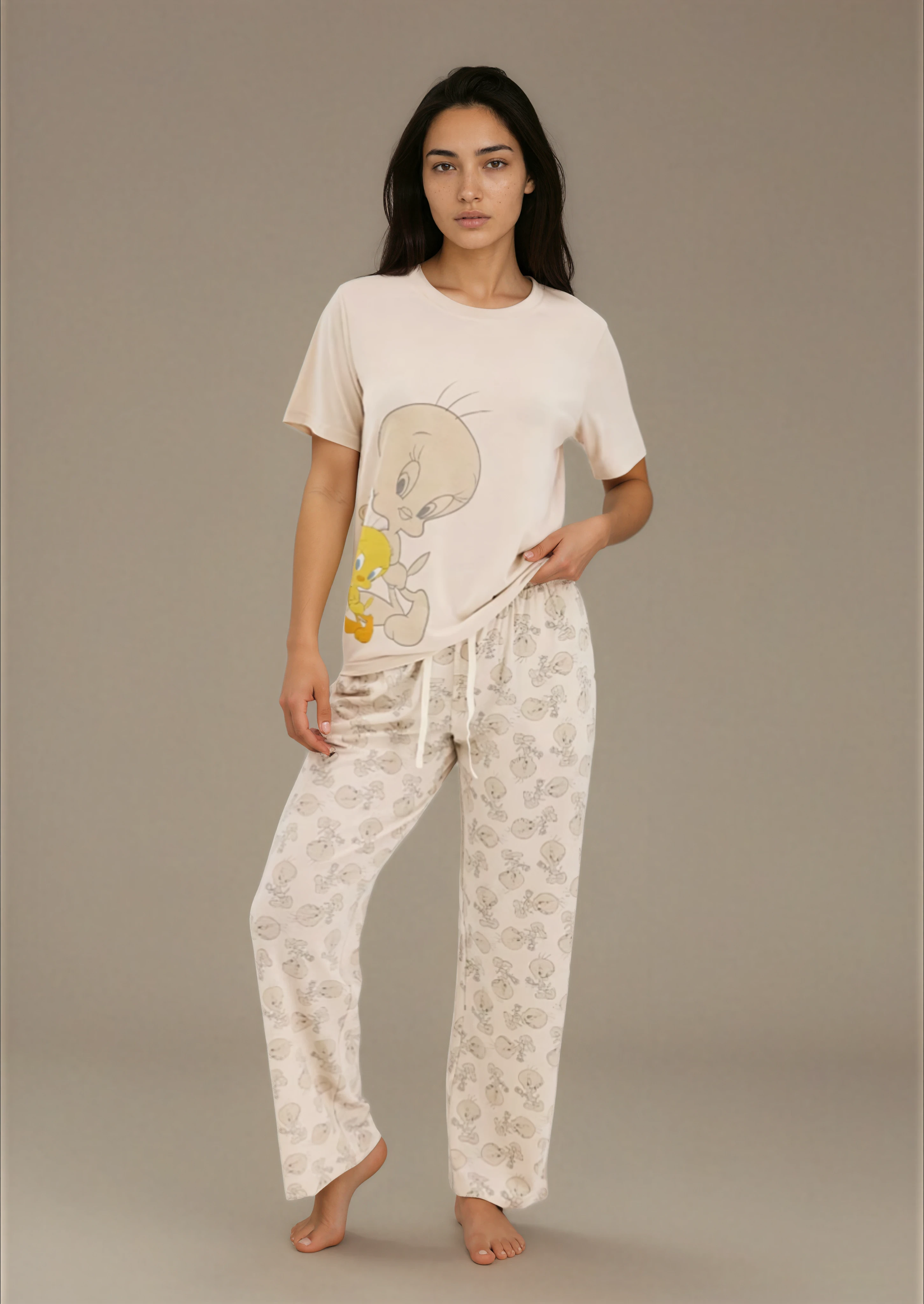 סט פיג'מה בשילוב ויסקוזה קפוצ'ינו