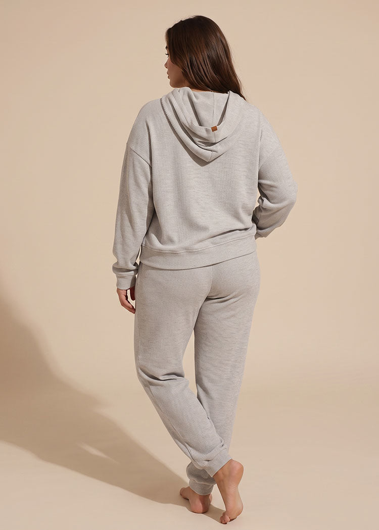 סט ריב מוברש של חולצת קפוצ’ון ומכנס ג’וגר MID GRAY MELANGE