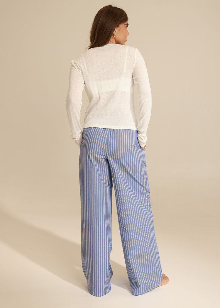 סט חולצת פוינטל כותנה ומכנס פסים LIGHT BLUE STRIPES
