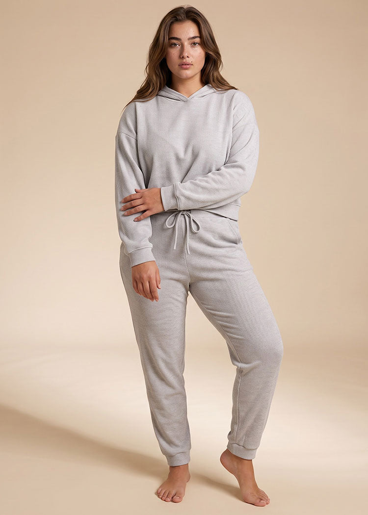 סט ריב מוברש של חולצת קפוצ’ון ומכנס ג’וגר MID GRAY MELANGE