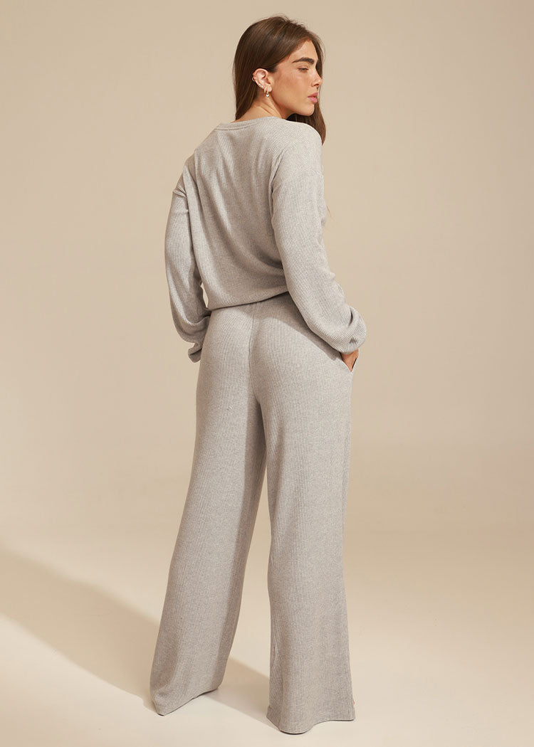 סט ריב מוברש של חולצת בלוזון ומכנס ישר MID GRAY MELANGE