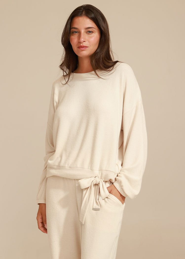 סט סריג רך טופ בלוזון ומכנס ג’וגר OFF WHITE