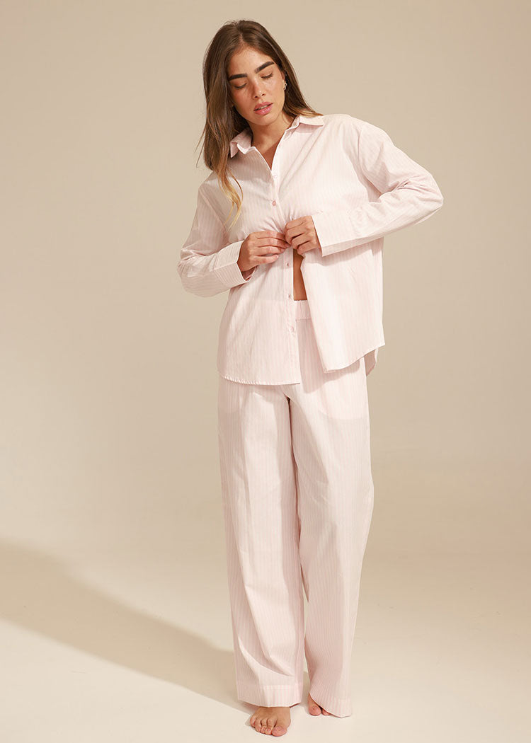 סט אריג פסים וורוד ולבן צווארון גברי PINK STRIPES