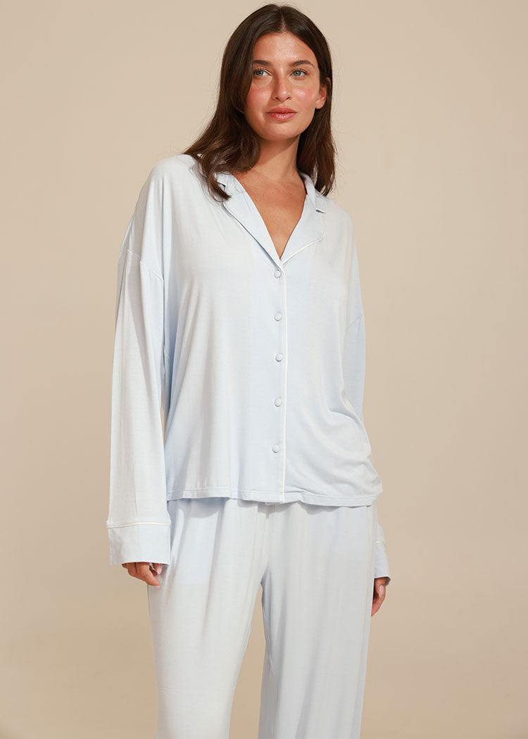 סט ויסקוזה של חולצה מכופתרת ומכנס רחב LIGHT BLUE