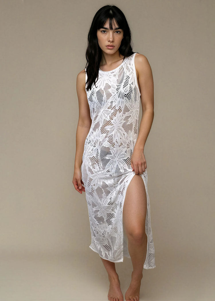 שמלת חוף ארוכה רשת לבן