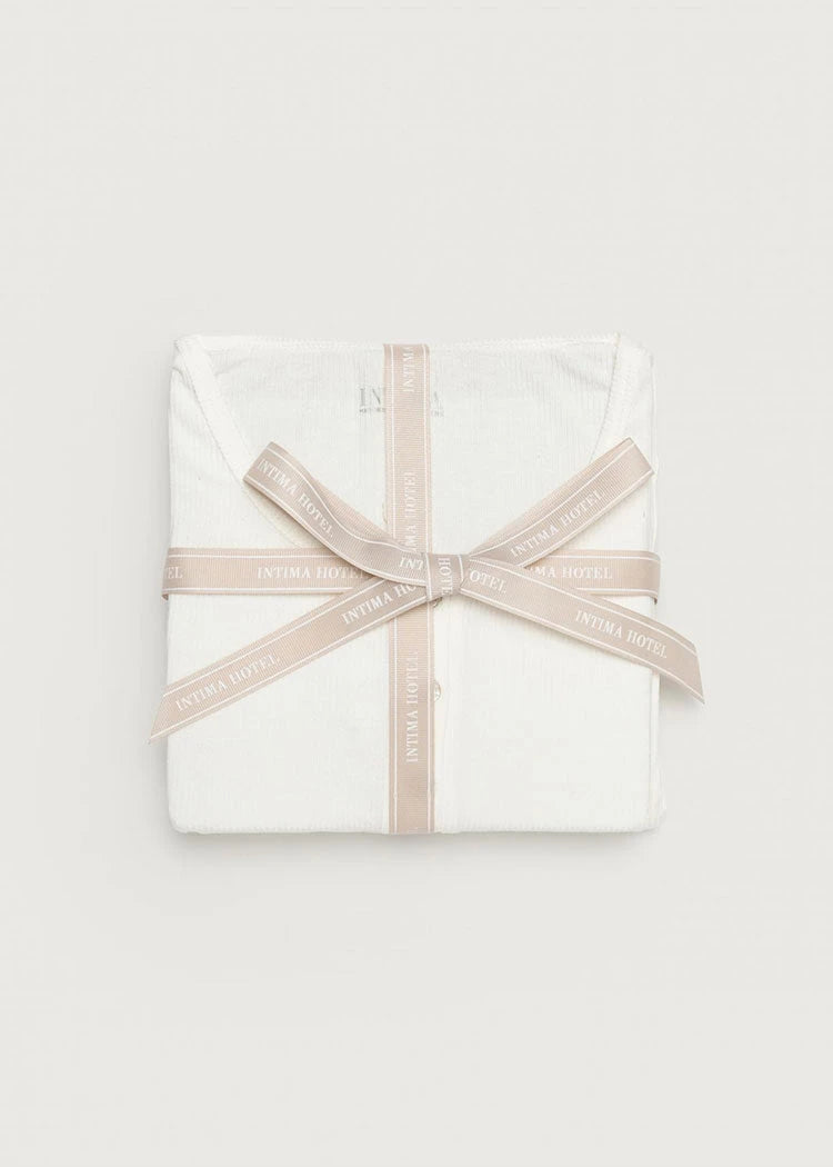 מארז סט פיג’מה ריב עם כפתרה שמנת