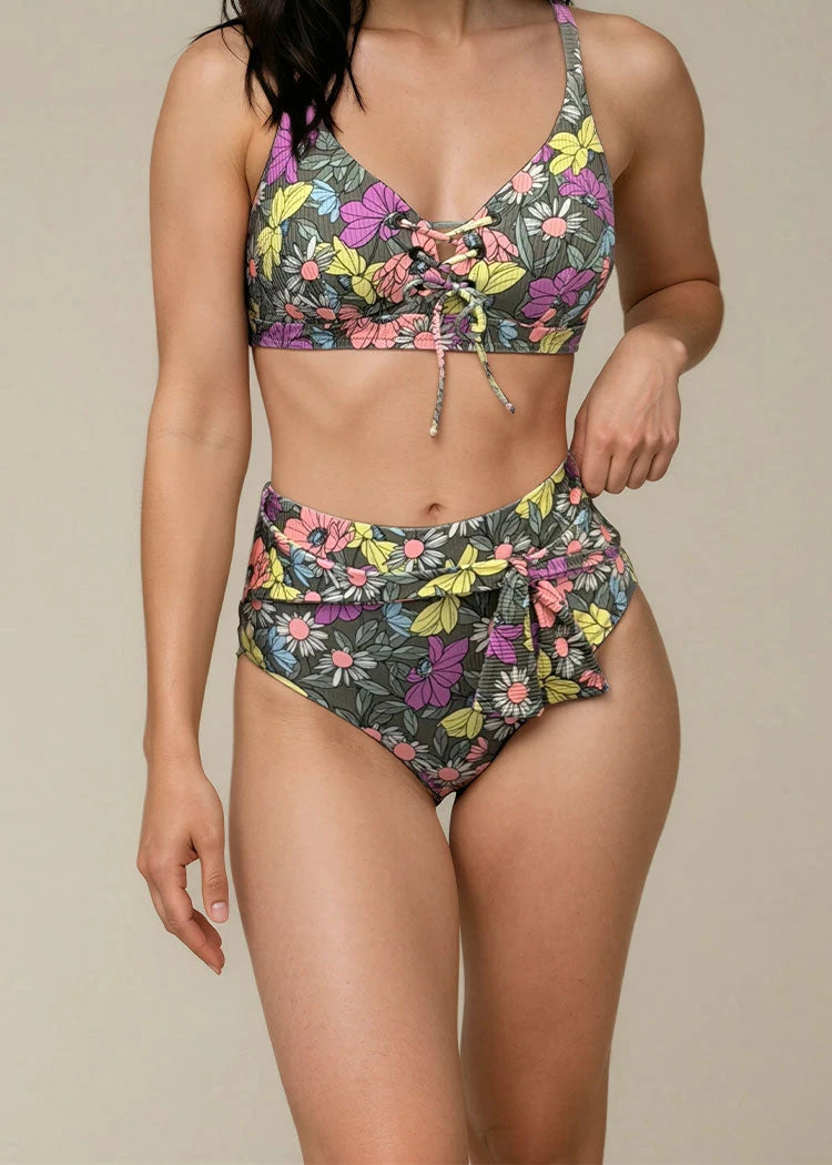 תחתון בגד ים גבוה חגורה פרחוני Levitex