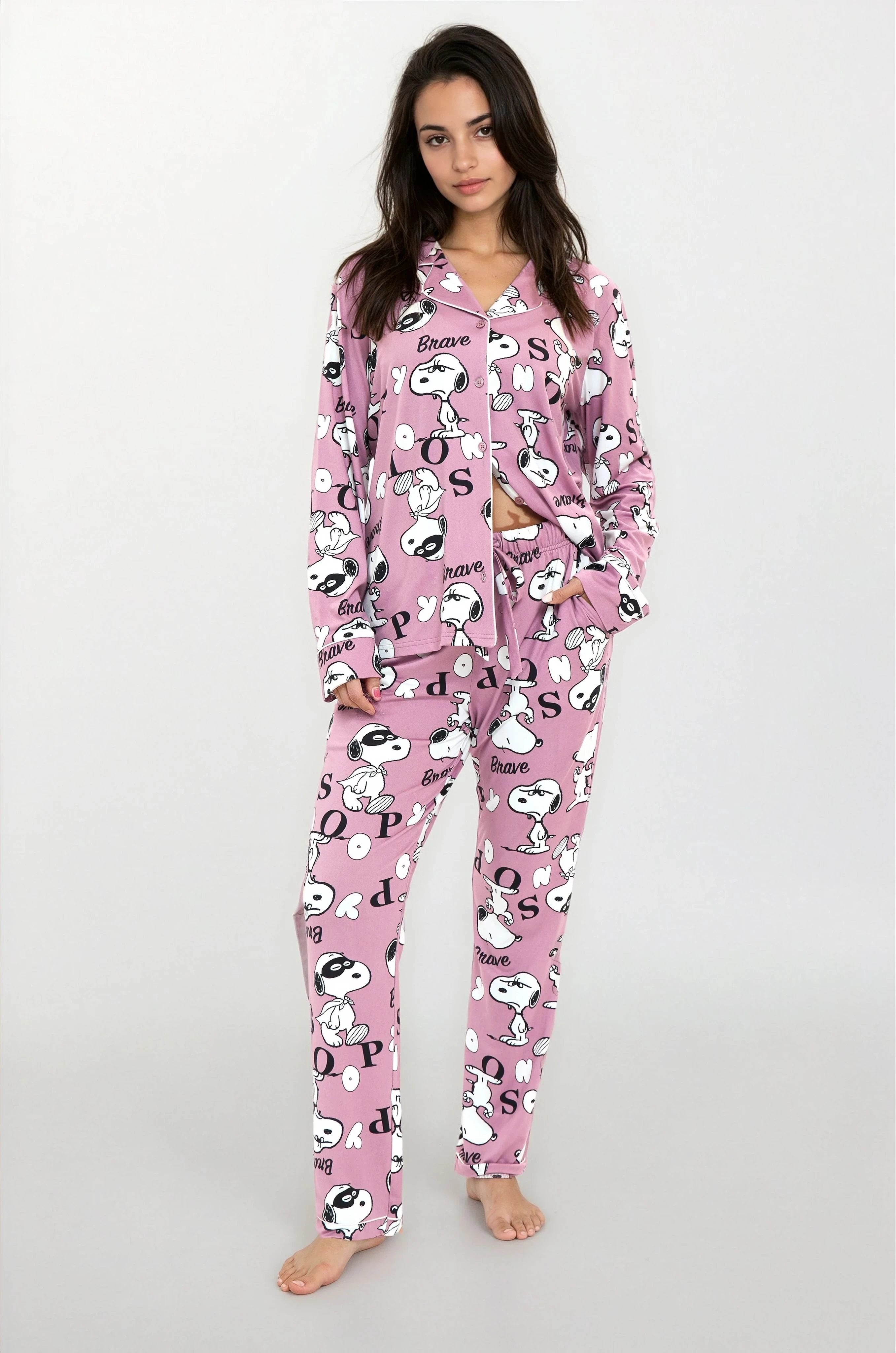 פיג'מה נשים יאמי כפתורים SNOOPY לילך אופק חול ים