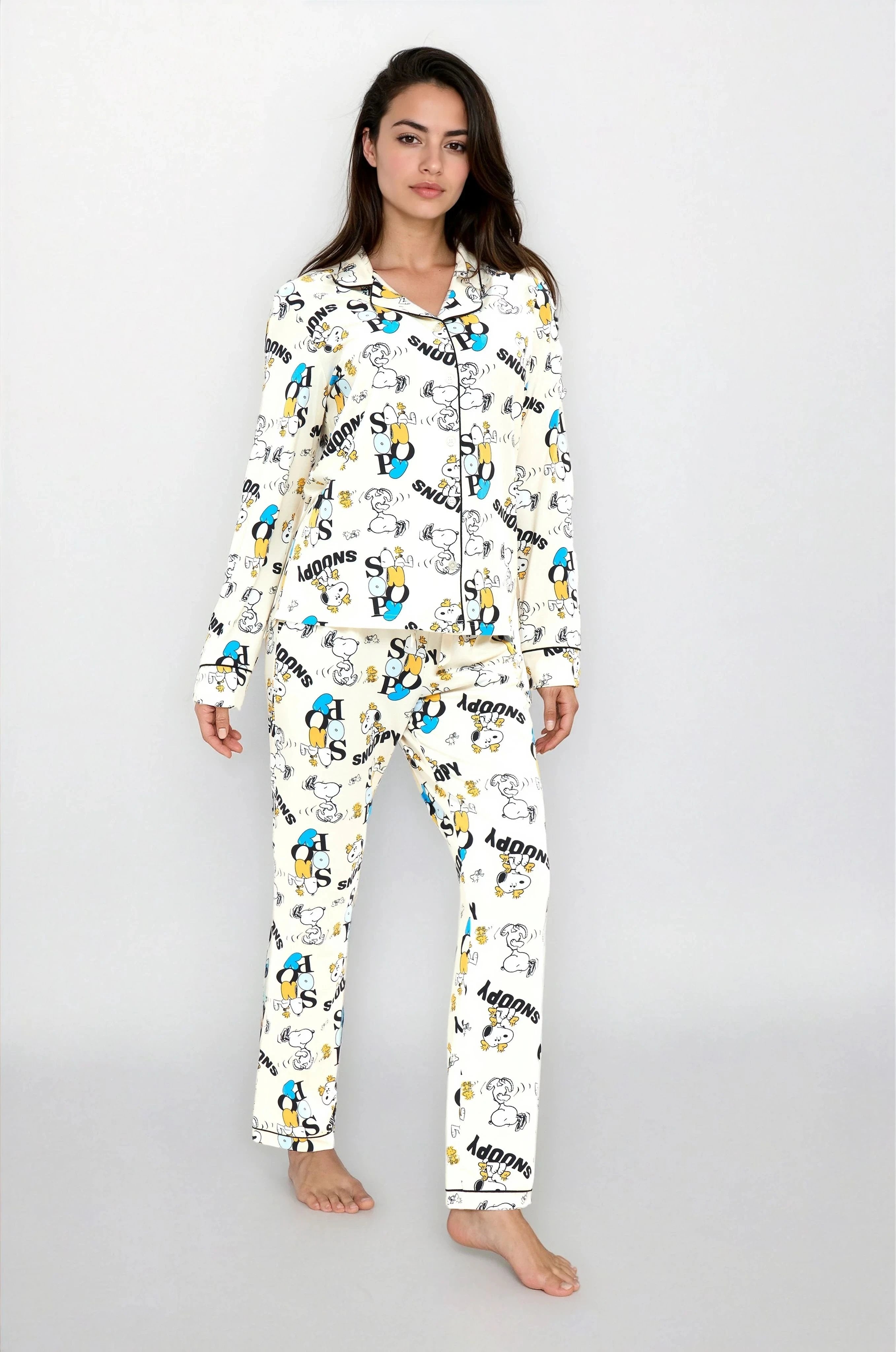 פיג'מה נשים יאמי כפתורים SNOOPY שמנת אופק חול ים