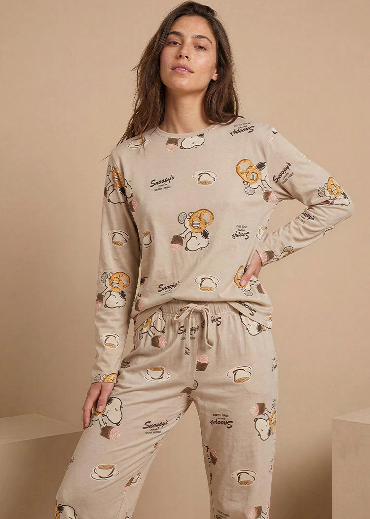 פיג'מה נשים יאמי ניקי SNOOPY בז'