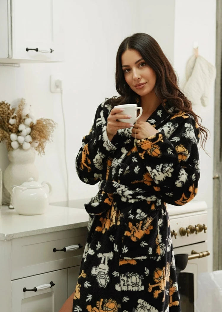 חלוק נשים פלנל פליז GARFIELD שחור